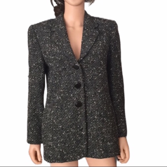 Vintage Ellen Tracy Linda Allard Black White Textured Blazer
